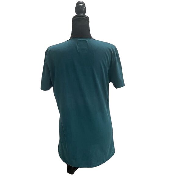 ZARA Cotton V-Neck T-Shirt Teal Short Sleeve Curved Hem Unisex Adult Size M - Picture 6 of 8